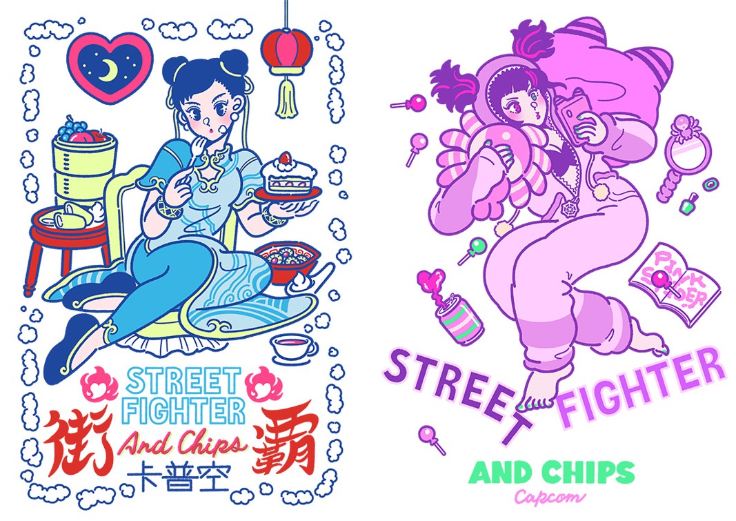 game_watch's tweet photo. 「スト6」春麗とジュリをフィーチャーしたAND CHIPS新コレクションが登場 サンレモ氏による描きおろしアート使用 https://t.co/edcliIK83A #ANDCHIPS #スト6 https://t.co/hDiGHRTVmj
