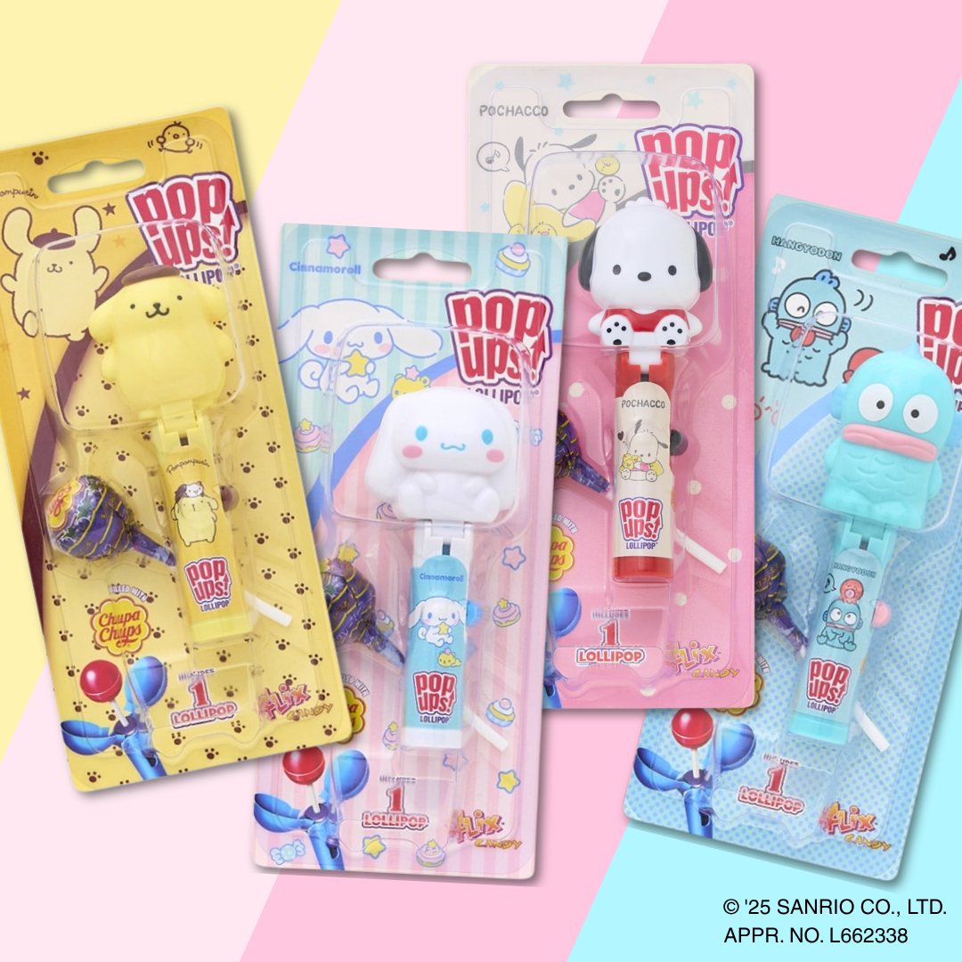 plazastyle's tweet image. サンリオキャラクターズの『POP UPS!(ポップアップス)』が、PLAZAに登場💘
デザインは、ポムポムプリン、シナモロール、ポチャッコ、ハンギョドンの4種類💛🤍♥🩵
チュッパチャプスを可愛く収納できるキャンディケースで、レバーをスライドするとキャンディが飛び出すよ🍭…