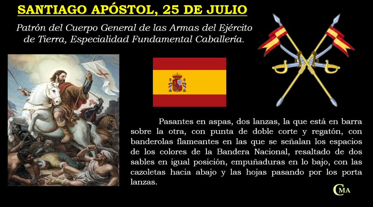 CanoRodriguezMA's tweet image. 🇪🇸 Buenos días a TODOS
Feliz fin de semana
SANTIAGO APÓSTOL, 25 DE JULIO
Patrón del Cuerpo General de las Armas del Ejército de Tierra, Especialidad Fundamental Caballería
Un cordial saludo