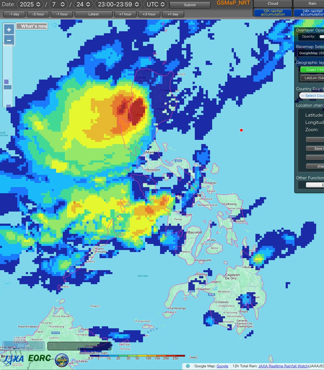 Weather_Manila's tweet image. satellite-derived rain observation vs yesterday&apos;s forecast of last night&apos;s rain, overall acceptable (I think), even the rains in SW Panaytmedyo kuha (those heavy rains are from #EmongPH)