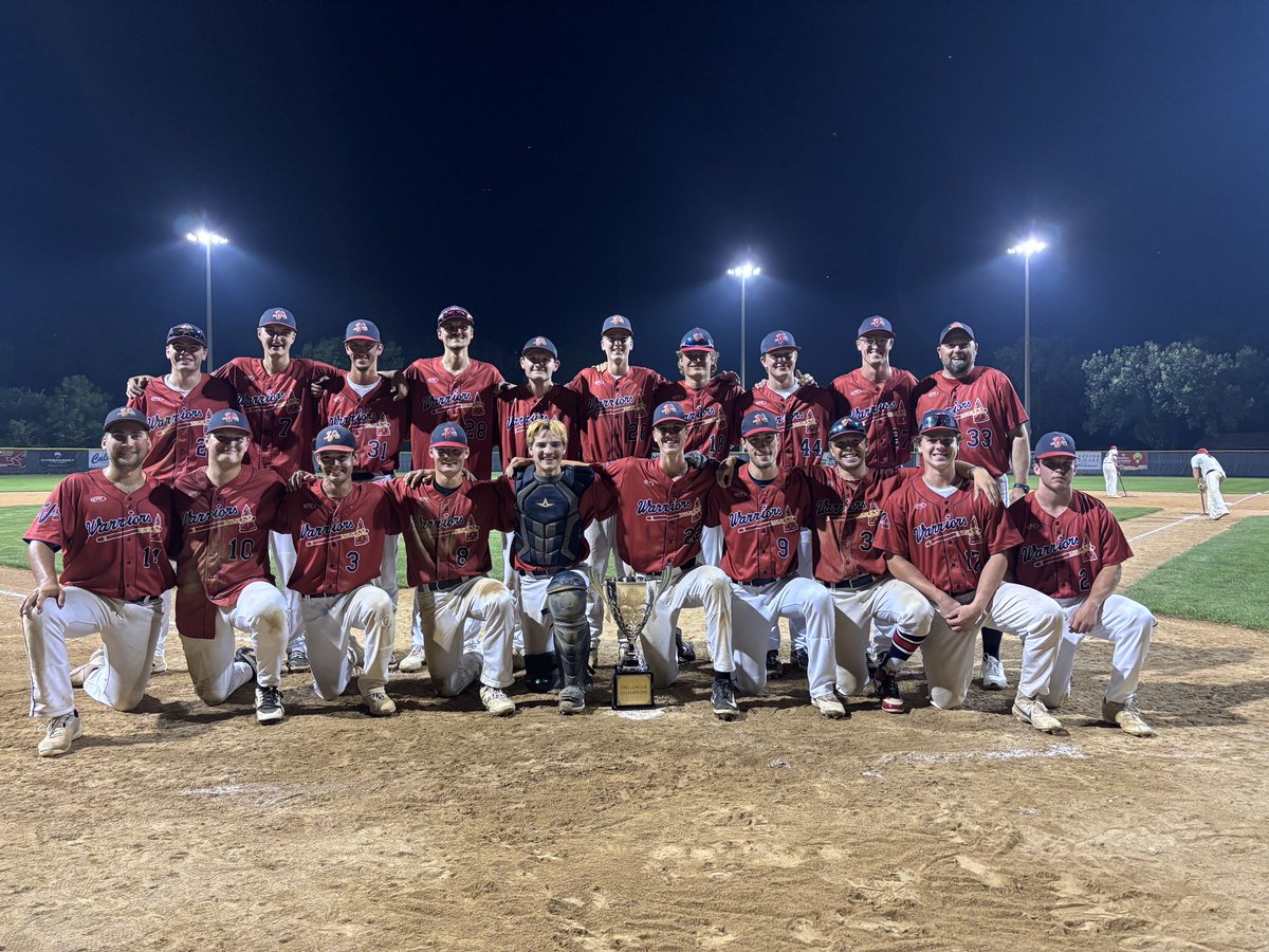 DRSBaseball's tweet image. With a 4-3 win the @VeseliWarriors are the DRS league champions! Hear from manager Bill Dunker tomorrow on @kchkradio before the game between UH and Veseli scheduled for an 8 p.m. start! @MinnBaseball @TBScheduleGuy @TownBallTuesday