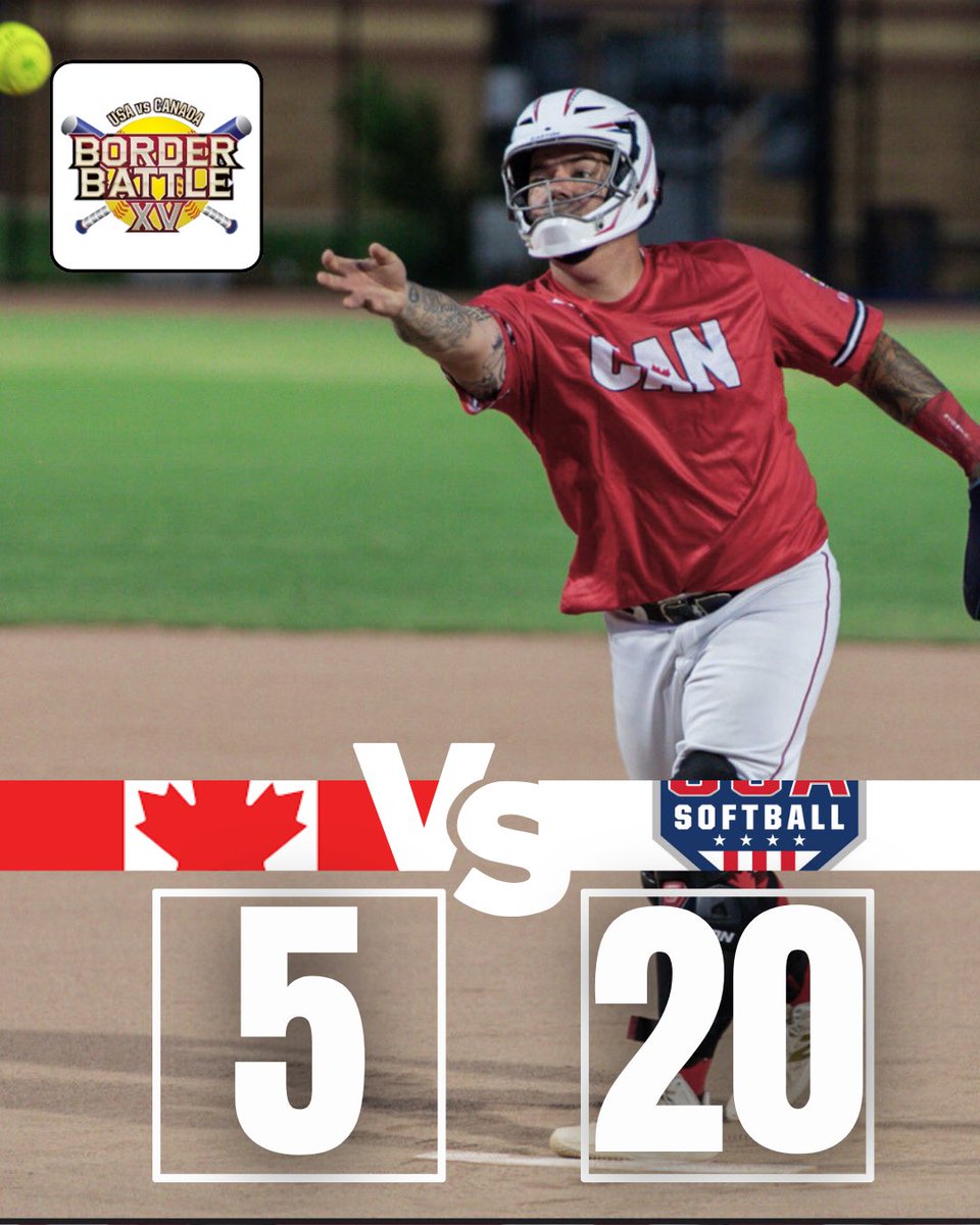 Day 1 is in the 📚! 

The Canadian Women’s Slo-Pitch Border Battle team defeated OA Apparel/Tolbert’s Legends 14-5 before dropping a 16-6 decision to the @usasoftball Women’s Futures.

Meanwhile, the Canadian Men’s team powered past Elevate &amp; Celebrate 27-13 and was later