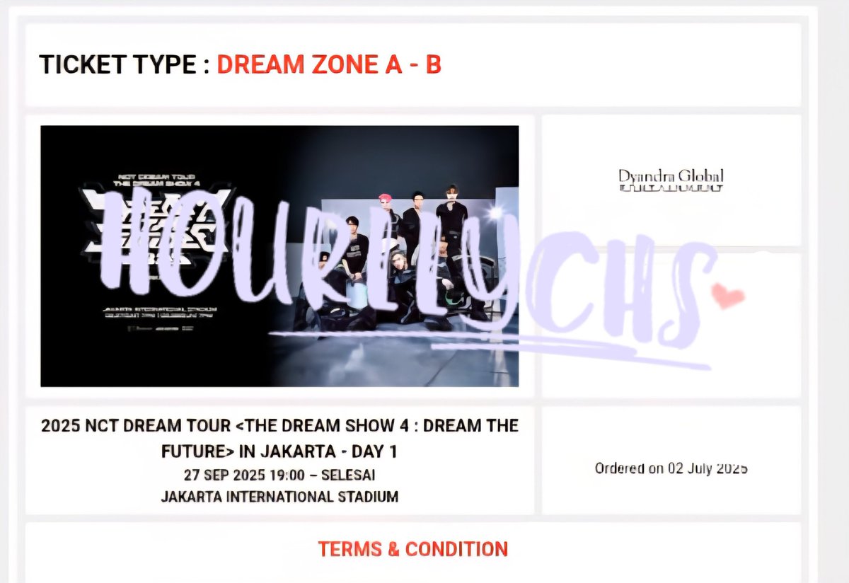 help rt &amp; like

wts / want to sell 

NCT Dream : The Dream Show 4 in Jakarta 2025 (TDS4)

☆ 1 tix
☆ Dream zone A - B
☆ weverse presale
☆ secure 14.08
☆ diurus sampai jadi wristband 
☆ foreigner are welcome

price offer on DM

thank you!