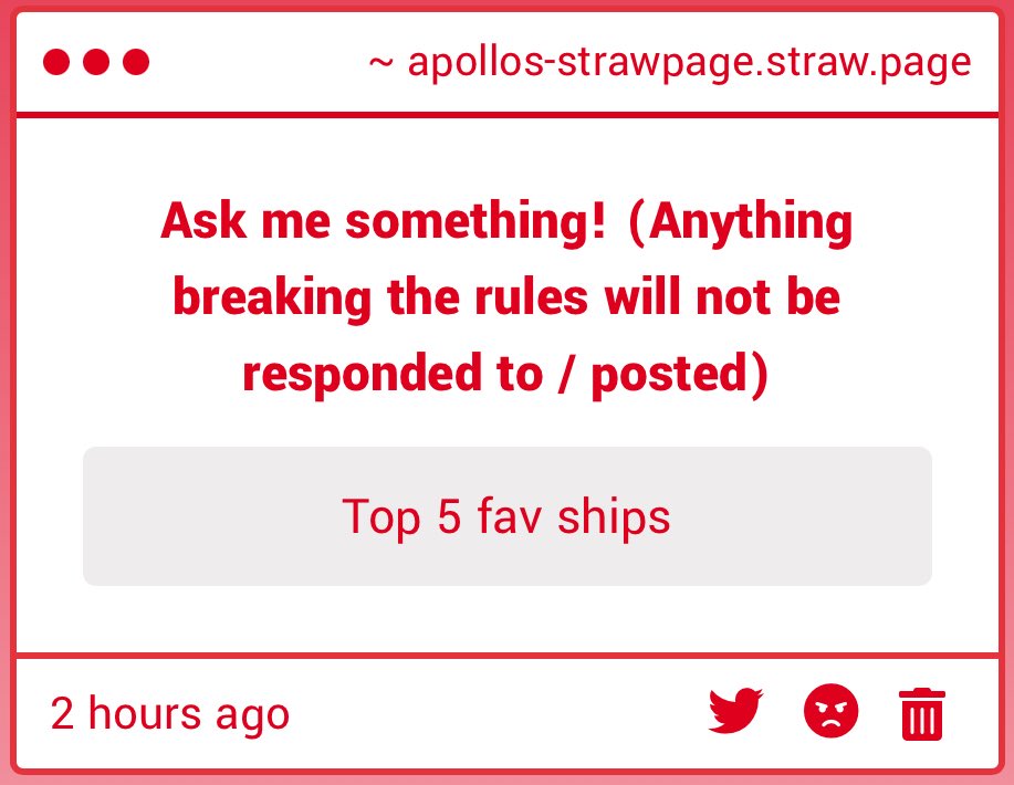 biscuitmak3r's tweet image. 1. Moonflower
2. Mistletoe (Bobette x dandy)
3. Berryfunny
4. Inkballoon (looey x blot)
5. Midnight masquerade (rnd x Astro)
6. Cleanbrowser (tisha x vee)
7. Shellivision
8. Fruitcake
9. Moonberry
10.AngryDreams (Astro x shrimpo)
Im evil so I did top 10
apollos-strawpage.straw.page