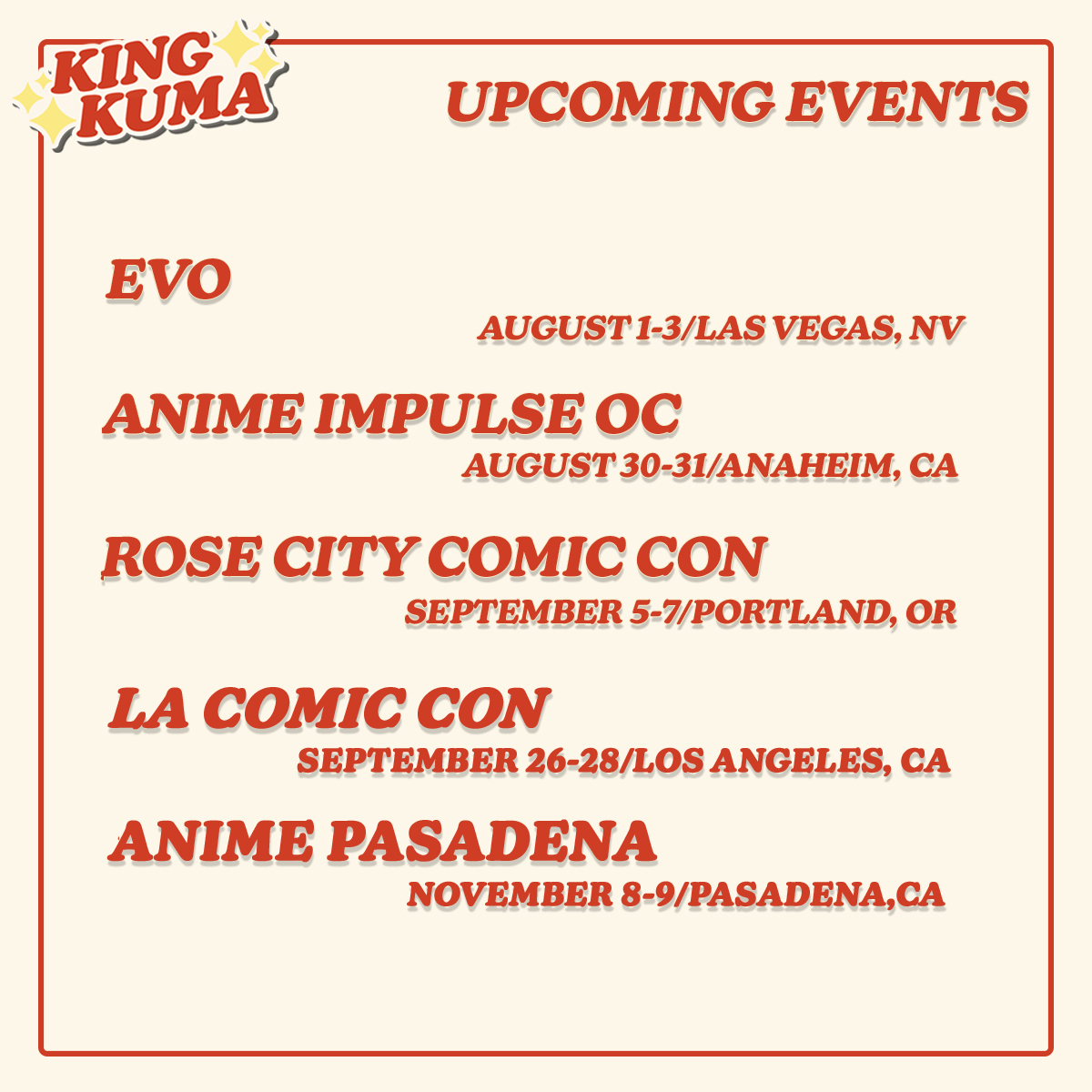 kumaroyale's tweet image. EVENT SCHEDULE FOR THE YEAR!!
There's a few more smaller ones that will be posted when ready, but these are the majors!