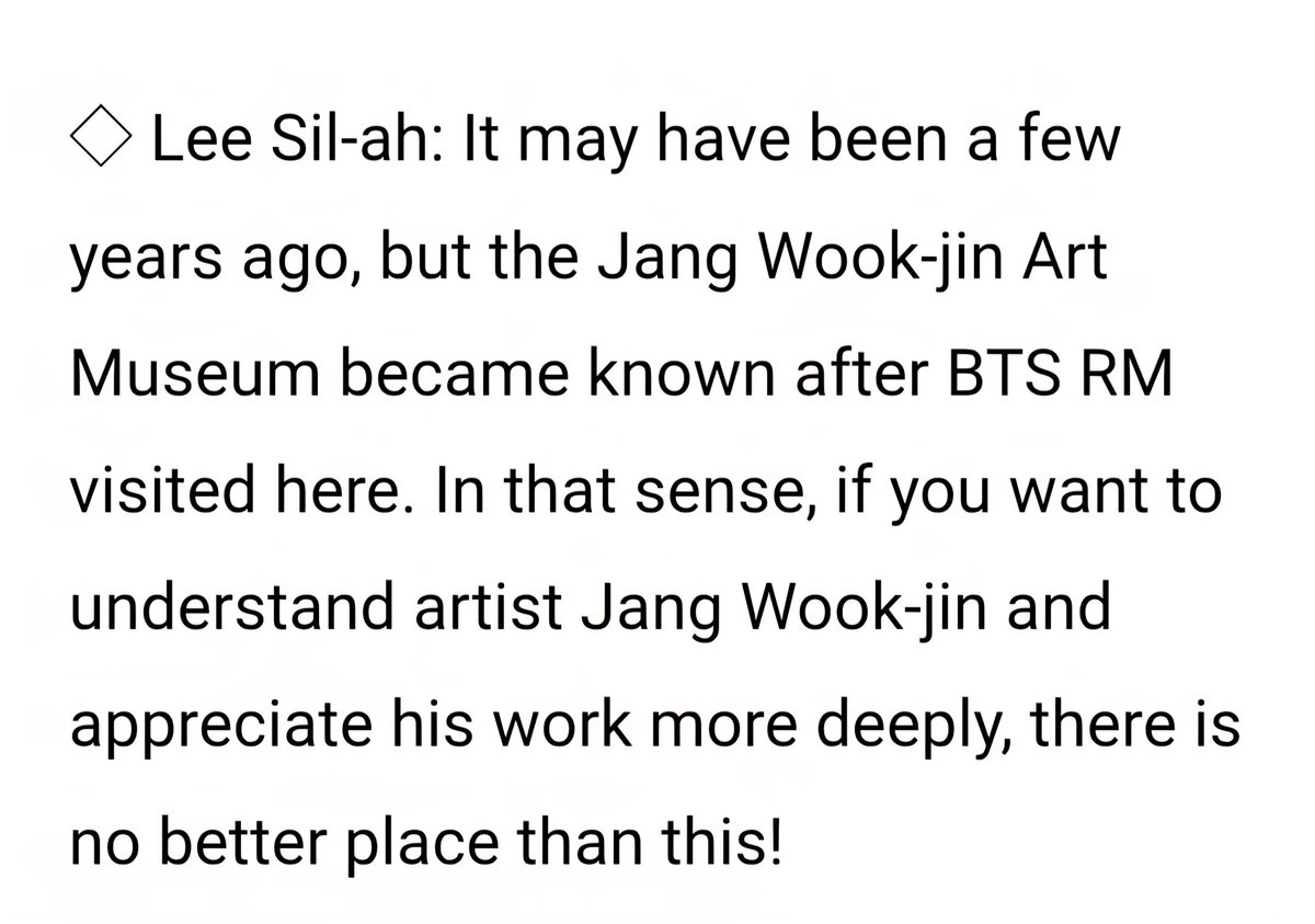 Moonchildren101's tweet image. #RMeffect
RM was mentioned in Gyeongin Broadcasting Radio (also known as GBC Radio). The host and the guest were talking about Jang Wook Jin Art Museum and it's history and they mentioned RM as the reason this museum became known and gotten attention.
🔗news.ifm.kr/news/articleVi……