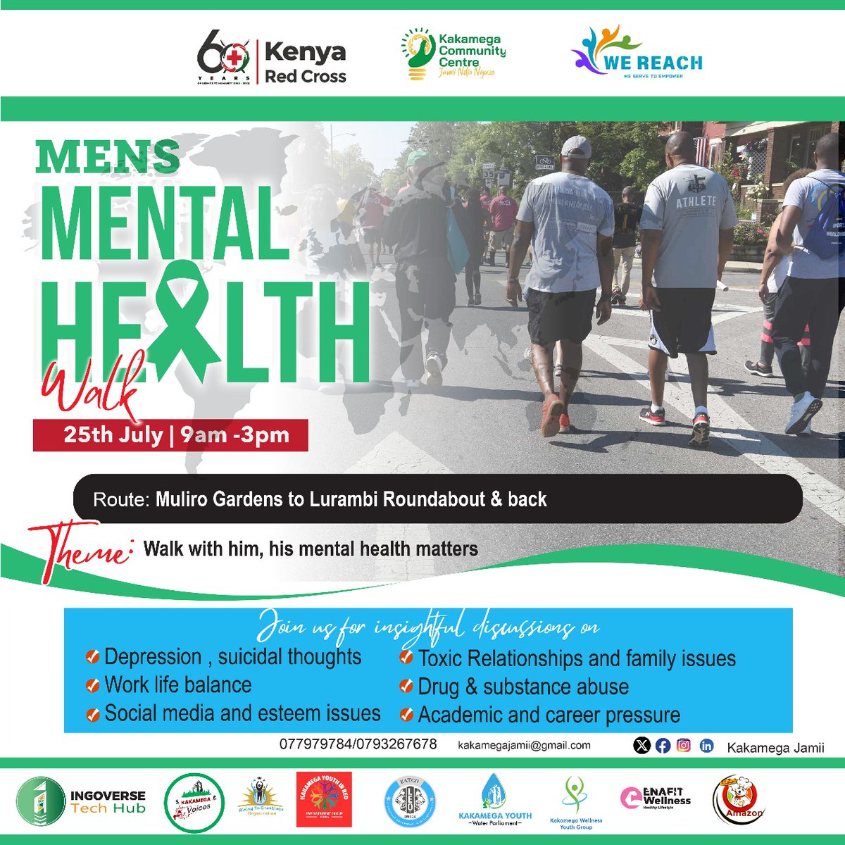 KakamegaK31996's tweet image. It’s Friday, and today we walk with purpose. 🖤 Join us for the Men’s Mental Health Walk, assembling at Muliro Gardens by 8:30 AM, as we journey to Lurambi Roundabout and back in a show of unity and support.  #MensMentalHealth #WalkWithHim #FridayReflection #KRCSKakamega