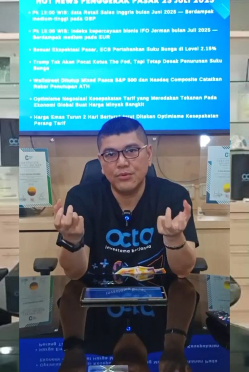 OIBofficial's tweet image. Peluang Trading Harian 25 Juli 2025 :
Dampak Negosiasi Tarif AS-Uni Eropa, Harga Emas Turun 2 Hari Berturut-turut
Informasi lengkap ada di link berikut :
instagram.com/reel/DMg94dnz7…
#emaskyeweek2025
#trading
#TradingView
#GOLDPRICE