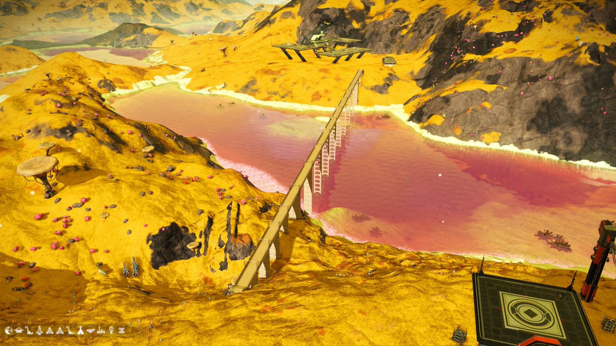 Hello friends! If you are looking for nice view, 2 trade plazas, and fun place for exocraft racing, Isdoraijung Intergalactic Peace Bridge is the place for you! Open to all Travellers in #NoMansSky Come visit!