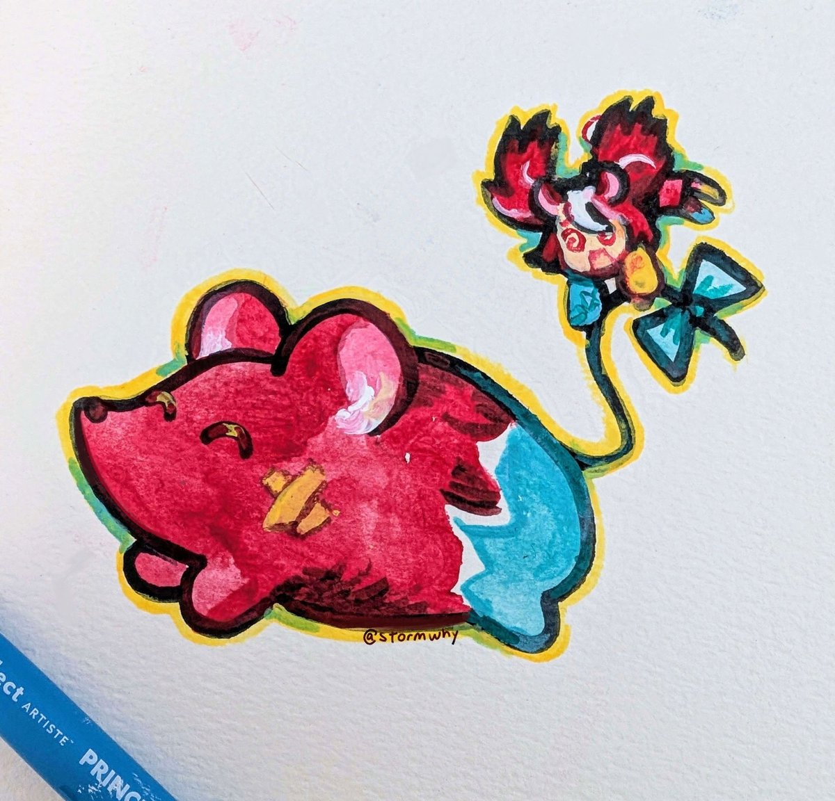 _stormwhy's tweet image. i've really been liking traditional mediums recently. a bae (and mr squeaks) with acrylics!
#BaelzBrush