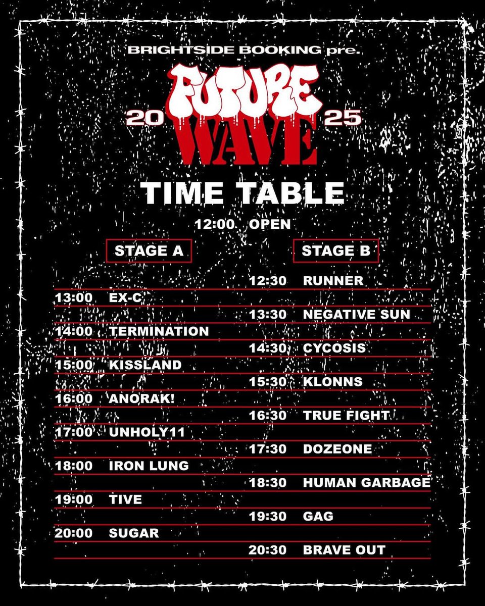 termination616's tweet image. 明日はFUTURE WAVE2025
at アメ村ANIMAです！
遠方からも沢山来られる様なので
死なん様に皆さん水分と塩分補給お忘れなく。
TERMINATIONは14:00から！
Kill Em All!