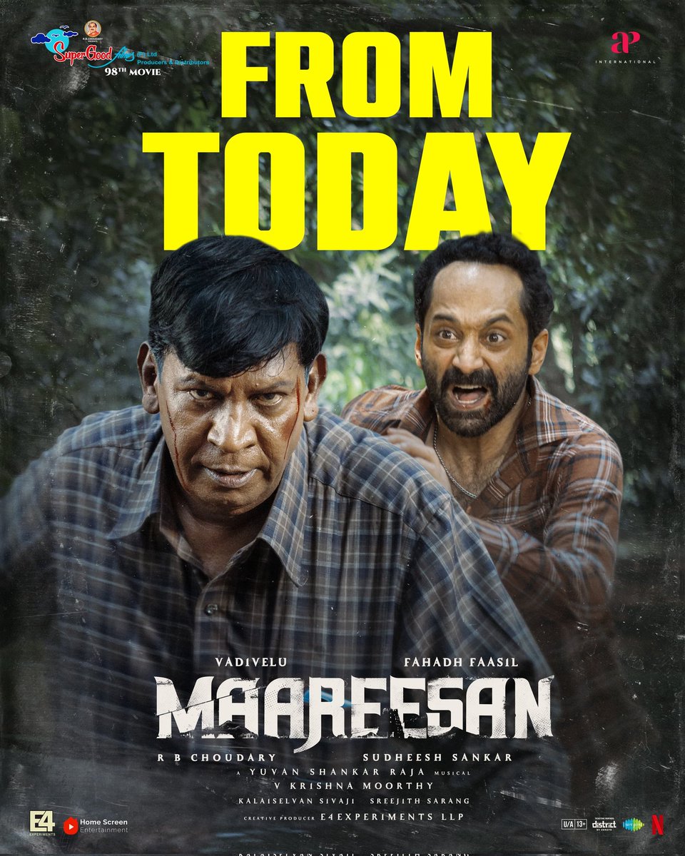 TamilaninCinema (@tamilanincinema) on Twitter photo #FahadhFaasil & #Vadivelu 's #Maareesan Hits The Screens Today! 🍿
#MaareesanFromToday
Prestigious <a href="/SuperGoodFilms_/">Super Good Films</a> 's 98 th Film !
#Yuvan 's Top Notch Musical !
<a href="/RIAZtheboss/">RIAZ K AHMED</a> ! <a href="/proyuvraaj/">Yuvraaj</a> ! #FahadhFaasil & #Vadivelu 's #Maareesan Hits The Screens Today! 🍿
#MaareesanFromToday
Prestigious <a href="/SuperGoodFilms_/">Super Good Films</a> 's 98 th Film !
#Yuvan 's Top Notch Musical !
<a href="/RIAZtheboss/">RIAZ K AHMED</a> ! <a href="/proyuvraaj/">Yuvraaj</a> !
