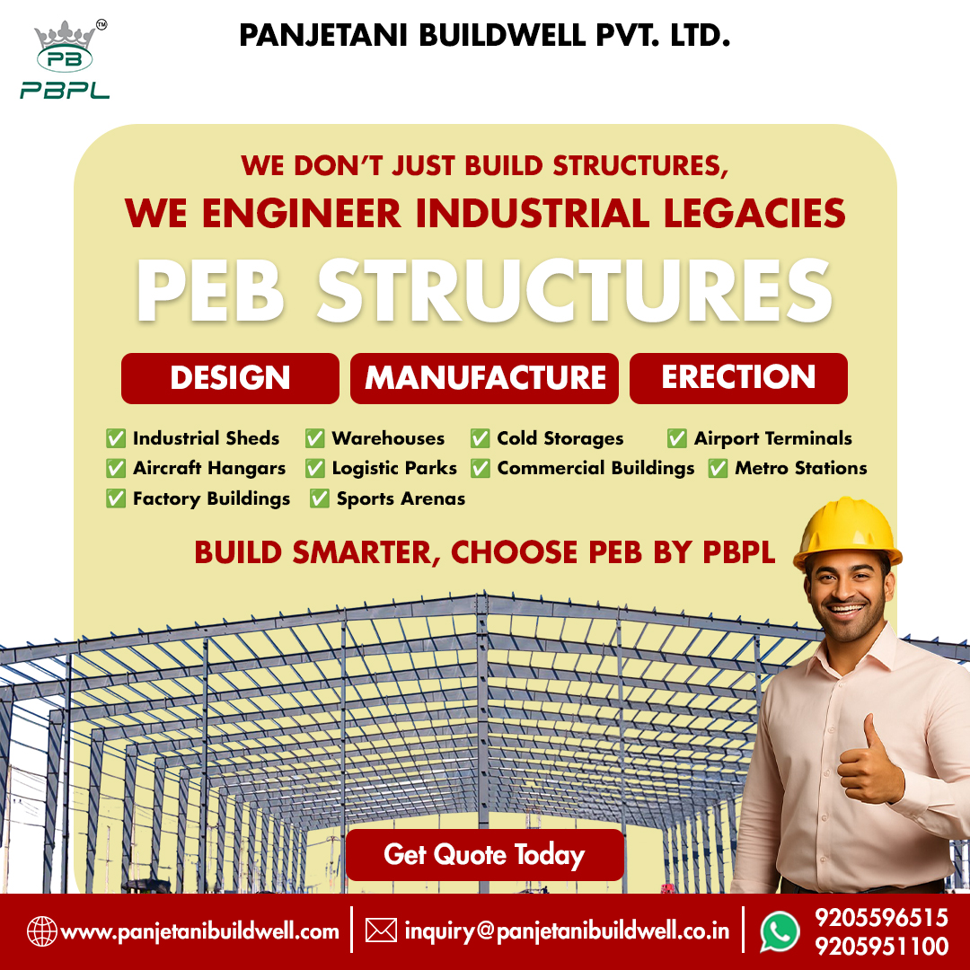 🏗️ We Don’t Just Build Structures, We Engineer Industrial Legacies!
From Design to Manufacture to Erection, Panjetani Buildwell . delivers complete PEB solutions tailored for:
Build Smarter, Choose PEB by PBPL
Get your custom quote today.
🌐panjetanibuildwell.com
 #PBPL #PEB