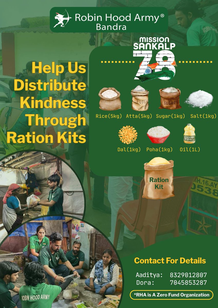 KaramManoj's tweet photo. 🇮🇳 Mission Sankalp 78 🇮🇳
This Independence Day, RHA Bandra is supporting 500+ families with ration kits
🌾 1 kit = 1 month for family of 4.
✅ Sponsor a kit
✅ Donate ration
✅ Connect us to donors
For more details
https://t.co/ubcXDhCyzX
@rha_india https://t.co/8mPq9HGSsa