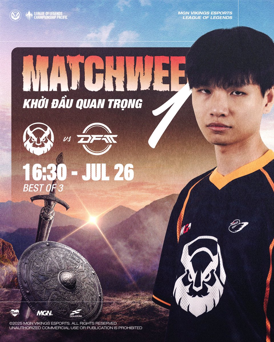 MVKE_VN's tweet image. MATCHWEEK 1 | MVKE vs DFM ⚔️
The battle begins! MVKE steps onto the stage for their first match of the LCP 2025 Season Finals against DFM.
Be there and back the Vikings 16:30 (GMT+7), July 26
Let’s Wake The Vikings!
#MVKE #WakeTheVikings #GoHardOrGoHome #LoLPacific