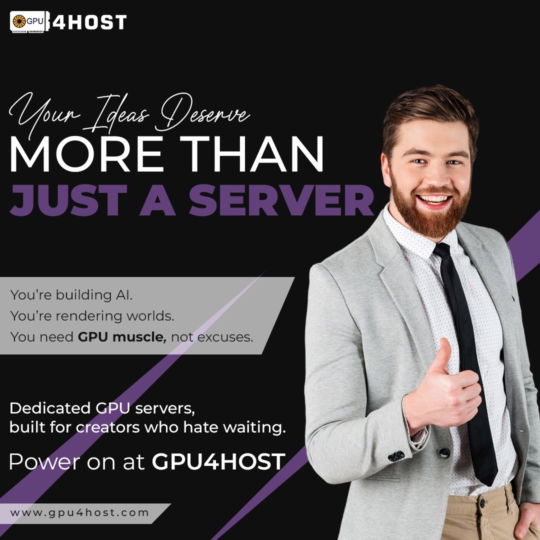 Gpu4Host's tweet image. Stop running heavyweight ideas on lightweight servers.
If you’re serious about AI, rendering, or ML — it’s time to level up.

#gpu4host #gpuhosting #gpuserver #broadcastingserver #gpumuscles #graphiccards #nvidiagpu #obsgpu #AyanMukerji #KiaraAdvani #Thailand #MAGA #BelgianGP