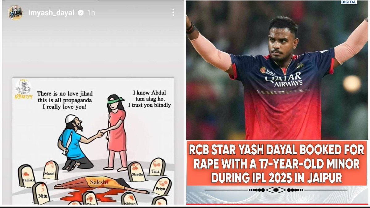 Cricketer "Yash Dayal" who warned everyone like a Saint turned out to be the monster himself.

Its funny how Two year ago he made a post about "love-Jihad" and it came out he is a r@pist