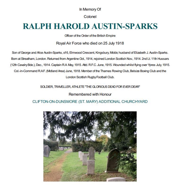 “Soldier, Traveller, Athlete”

Intriguing words that feature on the headstone of Colonel Ralph Austin-Sparks, who was killed in a flying accident at Lilbourne Aerodrome. 

📍Clifton-On-Dunsmore (St Mary) Additional Churchyard 🇬🇧