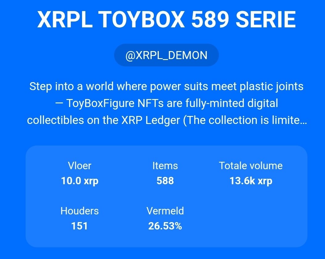 XRPL_DEMON's tweet image. Since launch, we’ve hit nearly 18K in volume — not bad at all 💥
XRPL TOYBOXES were (and still are) 🔥
What’s cooler than turning your X profile into a collectible?
Your avatar = figure, your banner = box art
Only on XRPL.
Only at DEMON.Labs 🧪📦