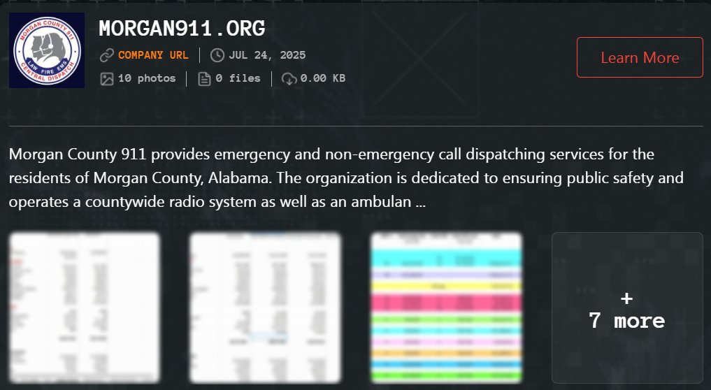 H4ckmanac's tweet image. 🚨 Cyber Attack Alert ‼️
🇺🇸 USA - Morgan County 911
Qilin ransomware group claims responsibility for the cyberattack on Morgan County 911.
On May 14, 2025, Morgan County 911 in Alabama suffered a cyberattack that caused prolonged system outages.
The attack disrupted…