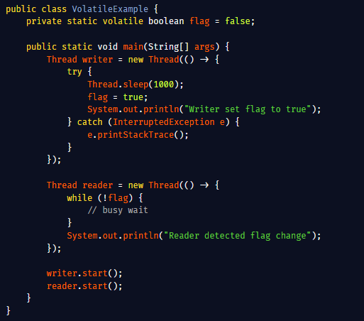 gutsOfDarkness8's tweet image. Memory Model & volatile Keyword:
In multithreaded Java applications, ensuring visibility and consistency of shared variables is critical. This is where the Java Memory Model (JMM) and the volatile keyword come into play.
What is the Java Memory Model (JMM)?
The JMM defines how…