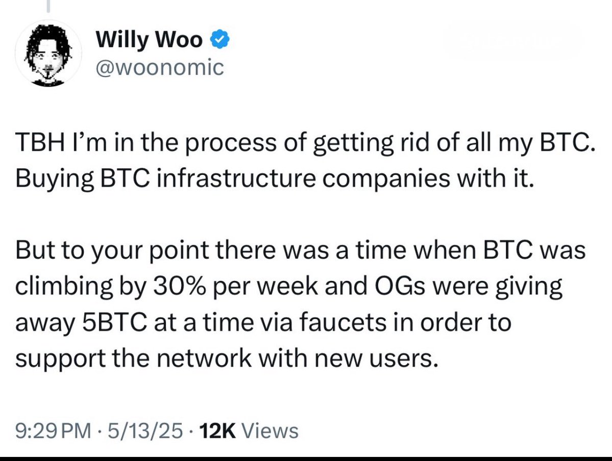 PiusSprenger's tweet image. 🚨LEGENDARY OG WILLY WOO SOLD ALL HIS $BTC TO BUY BITCOIN TREASURY STOCKS!

Do you think it’s crazy to swap perfect money for corporate risk?

When is it worth doing?