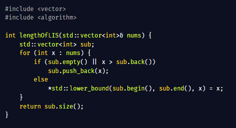 gutsOfDarkness8's tweet image. Longest Increasing Subsequence (LIS):
Find the length of the longest strictly increasing subsequence in an integer array. This classic problem can be solved efficiently using binary search in O(n log n) time.