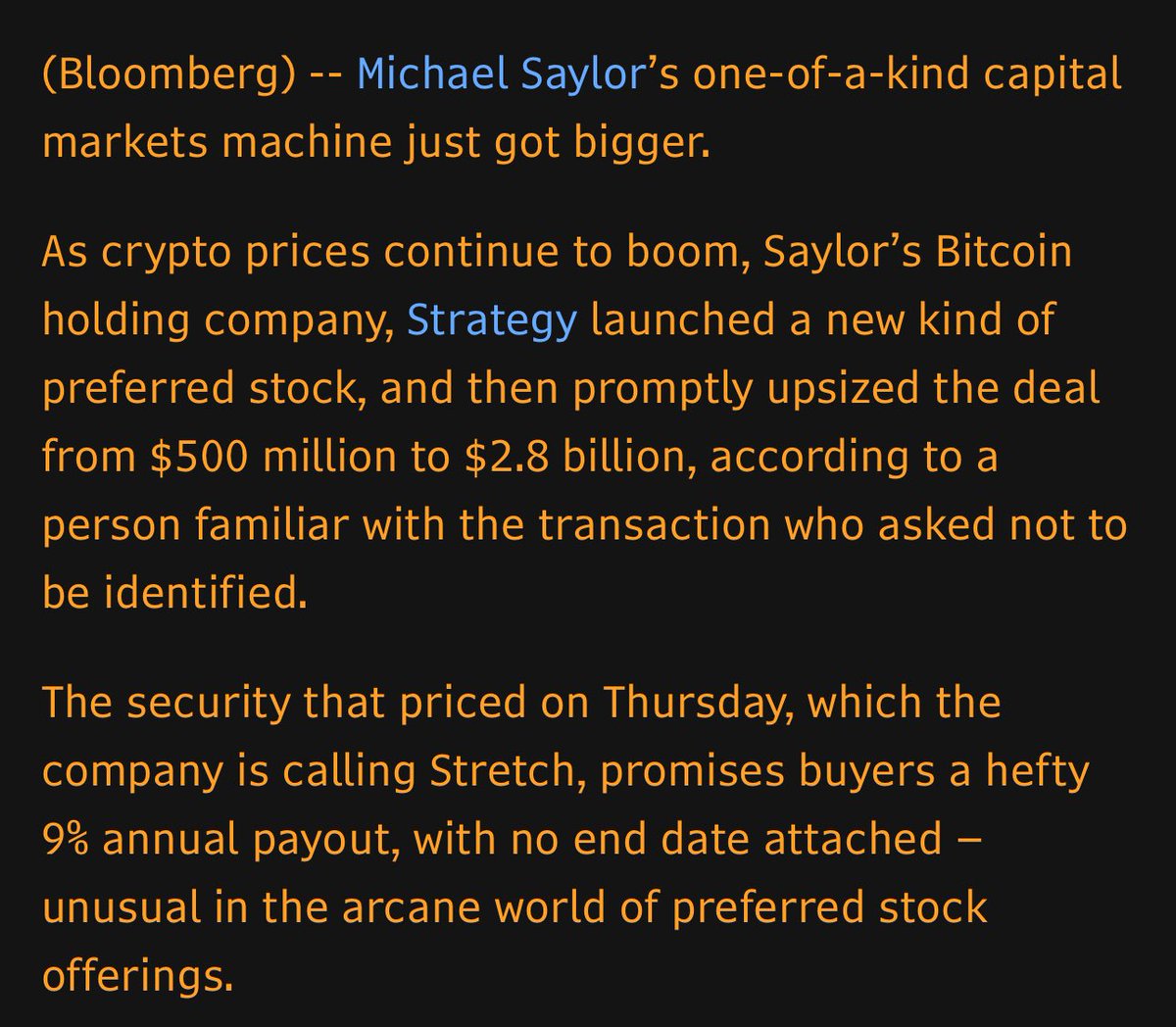 STRC supposedly upsized to $2.8 Billion 20,000 - 25,000 Bitcoin in the  pipeline to be purchased within the next 10 days. 44 - 55 days worth of the  newly minted Bitcoin supply