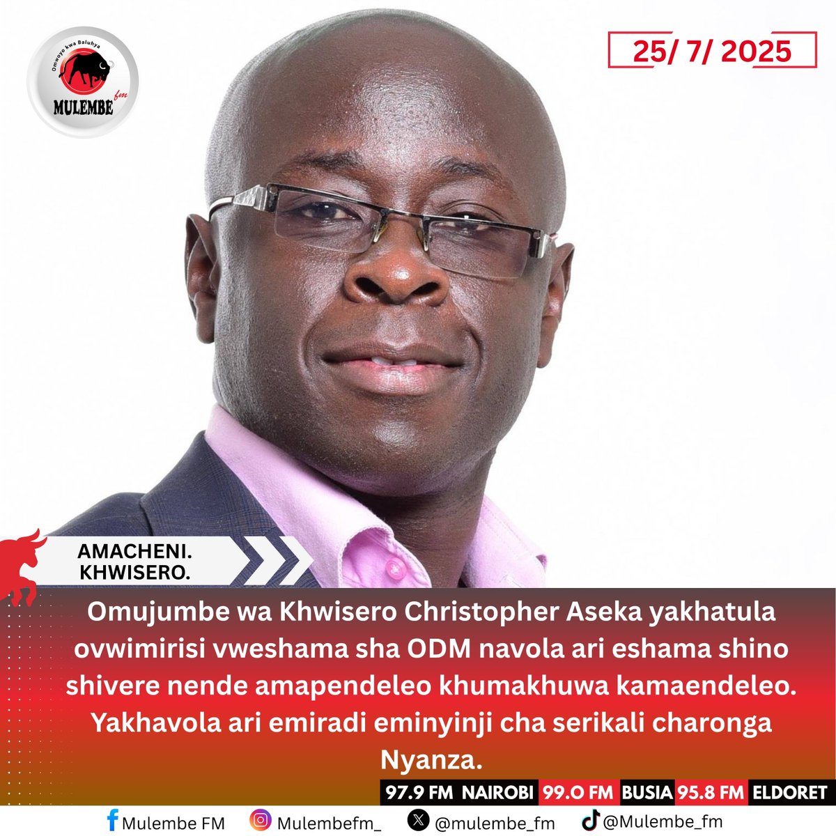 Mulembe_FM's tweet photo. Omujumbe wa Khwisero Christopher Aseka yakhatula ovwimirisi vweshama sha ODM navola ari eshama shino shivere nende amapendeleo khumakhuwa kamaendeleo. Yakhavola ari emiradi eminyinji cha serikali charonga Nyanza.#Amacheni https://t.co/j9OGNKpwUo