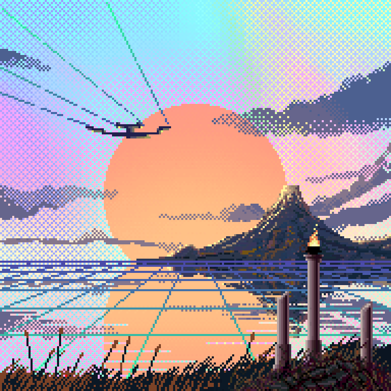 Sunset retrowave landscapes on Solana <a href="/solsunsets/">Suns Saga 🪐</a>