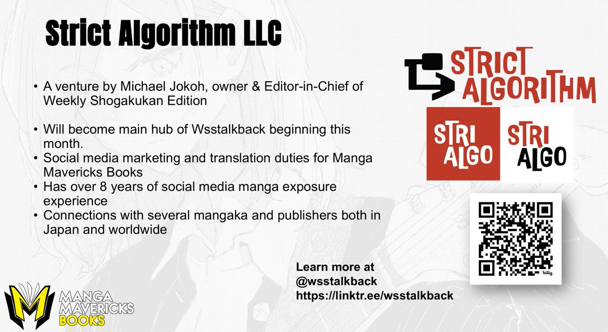 Wsstalkback's tweet image. 🚨IMPORTANT NEWS🚨

Announced today at @mangamavericks #SDCC2025 industry panel: 

Starting in August, “Weekly Shogakukan Edition” as it is now will be absorbed into my new LLC “Strict Algorithm.” 

Fast facts:
✅By the end of August this and all of our accounts will have changed…