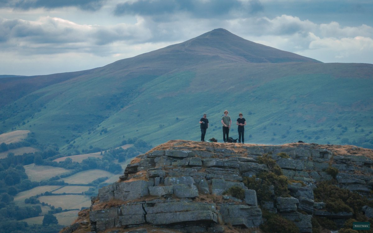 thorneh's tweet image. Crug Hywel ancient celtic hillfort; my eldest boys and I with the Sugarloaf behind