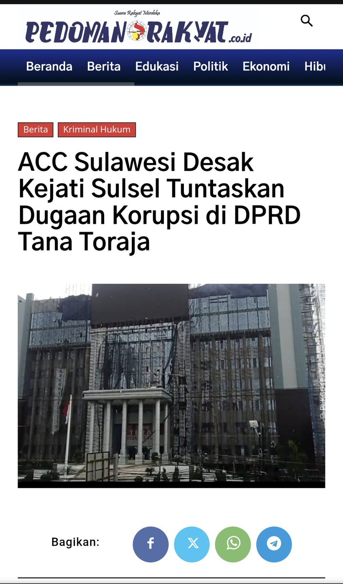 ACC Sulawesi : kasus-kasus korupsi di sektor legislatif kerap luput dari perhatian karena menyangkut aktor-aktor politik yang memiliki kedekatan dengan kekuasaan daerah

pedomanrakyat.co.id/2025/07/24/acc…
