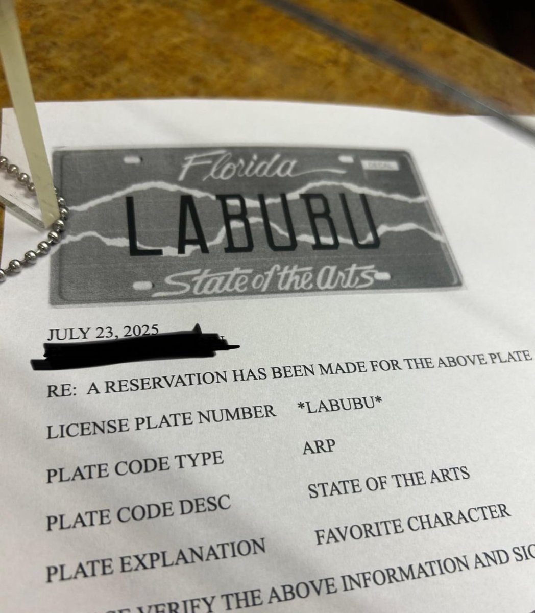 labubudrops's tweet image. Labubu license plate in Florida