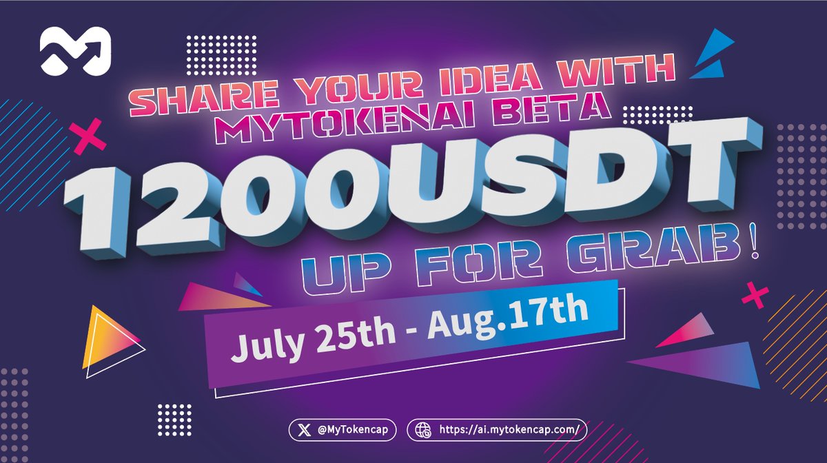 MyTokencap's tweet image. 🎉1200 USDT Up for Grab! Your voice matters!
🗣️Share your advice with our newly-launched #MyTokenAI beta after testing it out and win big
🎁Top Contributors: 3 winners, each $200
🎁Outstanding Advice: 5 winners, each $100
🎁Lucky Guys: 3 winners, each $66
👇To enter:…