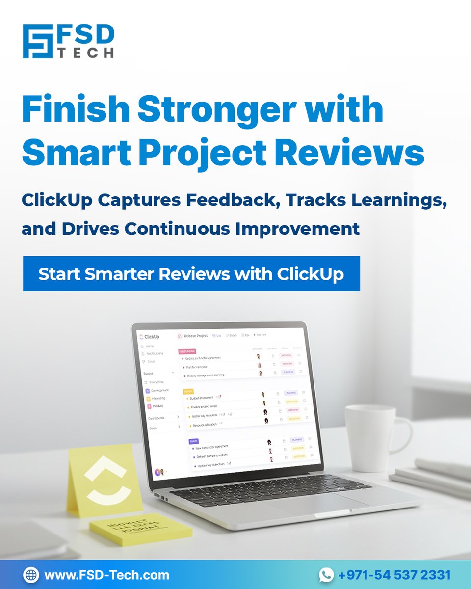 FsdTechnologies's tweet image. Finish Stronger With Smart Project Reviews.
ClickUp Captures Feedback, Tracks Learnings, And Drives Continuous Improvement — All In One Place.

📖 Read the Full Blog: blogs.fsd-tech.com/enhancing-proj…

#ClickUpReviews #ProjectSuccess #PostProjectReview #ClickUpTools #FSD #FSDTech