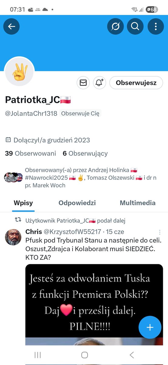 Konduktor Mateusz 🇵🇱 #NAWROCKI2025 (@mateuszcpk) on Twitter photo Kochani Prawi ‼️ Budujemy konto
<a href="/JolantaChr1318/">Patriotka_JC🇵🇱</a>
przy tym pokonujemy Bandę Ryżego Ciula 📷 Będę wdzięczny za pomoc i wsparcie! #PociągPrawych Nie zatrzymujemy się! Kochani Prawi ‼️ Budujemy konto
<a href="/JolantaChr1318/">Patriotka_JC🇵🇱</a>
przy tym pokonujemy Bandę Ryżego Ciula 📷 Będę wdzięczny za pomoc i wsparcie! #PociągPrawych Nie zatrzymujemy się!