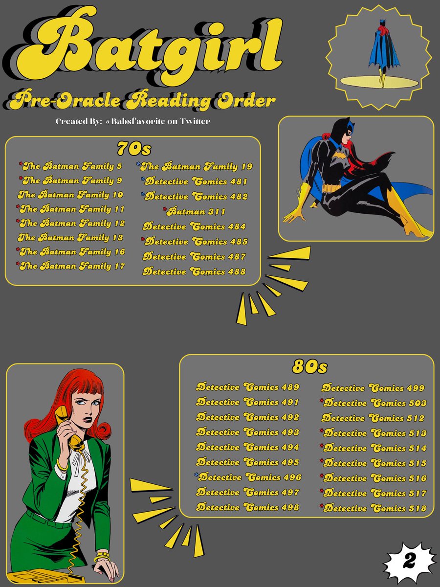 Babsfavorite's tweet image. Pre-Oracle Barbara reading order! Some are necessary and some are just my recommendations. This is NOT every comic she appears in before Oracle. For that list, please check the replies.