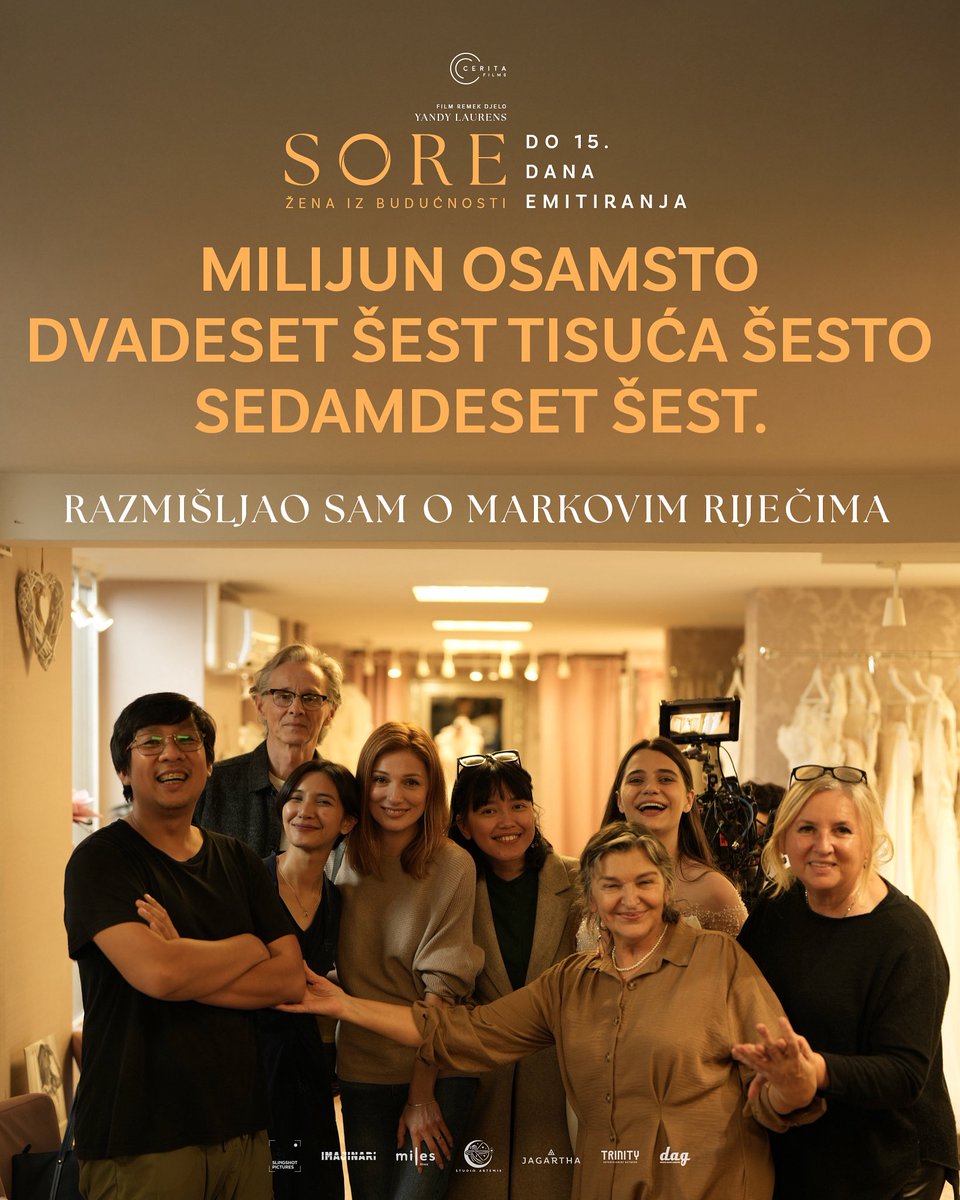 ceritafilms's tweet image. Do 15. dana prikazivanja, milijun osamsto dvadeset šest tisuća šesto sedamdeset šest gledatelja već je razmislilo o riječima koje je izrekao Marko 🥹🫶
Hvala vam od srca, prijatelji 🧡🧡
Ajmooo danas, idemo zajedno u kino pogledati film Sore: Supruga iz budućnosti sa svima koje…
