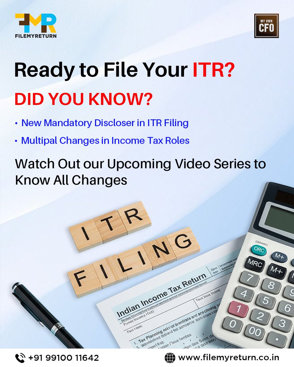 Filemyreturn2's tweet image. Ready to File Your ITR?
🎥 Stay tuned for our upcoming video series to understand all the updates.

👉 Visit: filemyreturn.co.in
📞 Call: +91 99100 11642
#ITRFiling #FileMyReturn #IncomeTaxIndia #TaxFiling2025 #TaxUpdate #MyOwnCFO #FinanceTips #TaxPlanning