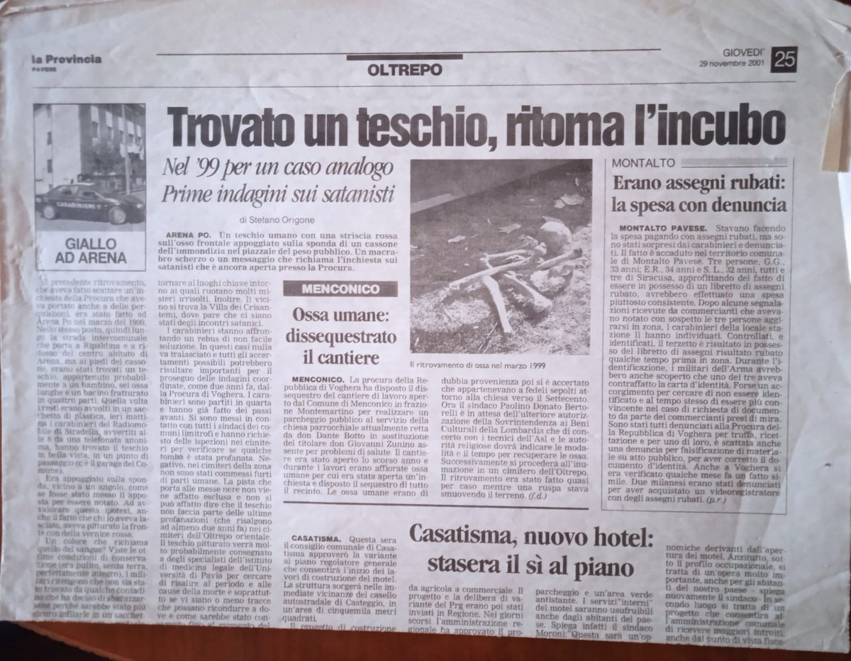 rinaldober4501's tweet image. 2001, novembre. Ancora ossa umane ritrovate in Oltrepò. Qui ad Arena Po. Fanno seguito a quelle spuntate nel '99. Tornano gli incubi in una vicenda che sembra finire mai e che attanaglia l'opinione pubblica. Inchiesta "Villa Crisantemi"