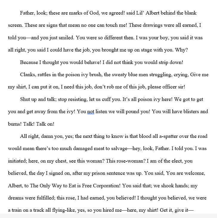 jwmeirose's tweet image. L'l Albert ranting about his tattoos in "Sunday Dinner with Father Dwyer" (Optional Books) on Amazon #AbsurdistFiction #SurrealistLiterature