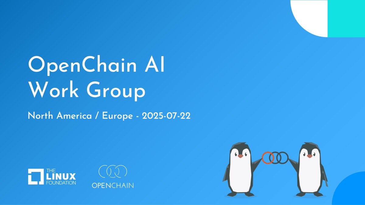 openchainproj's tweet image. We held the OpenChain AI Work Group North America / Europe call on 2025-07-22
We discussed the Public Comment Period for the Artificial Intelligence System Bill of Materials – Compliance Management Guide and its formal release requirements.
Learn more:
hubs.la/Q03yScr80