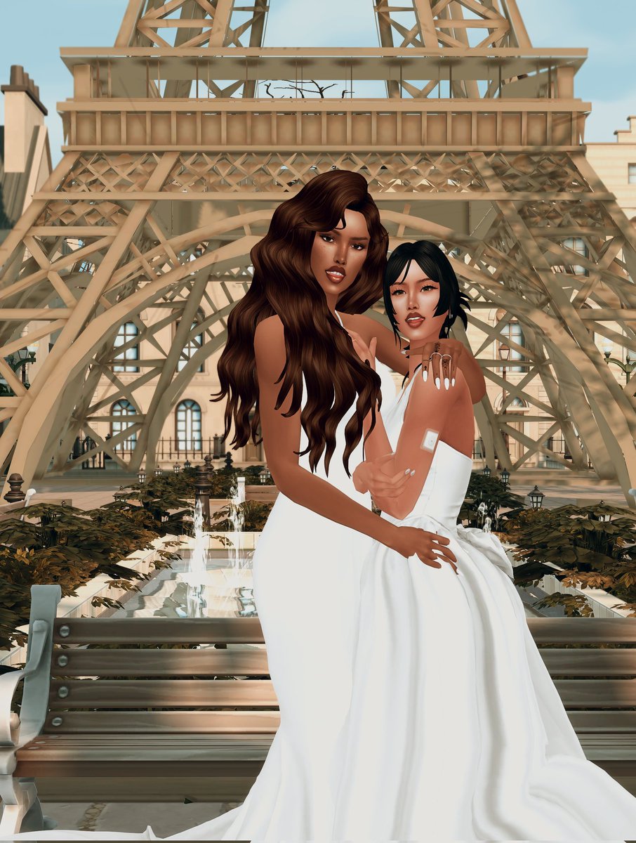 simsolette's tweet image. After a lot of struggles, the girls graduated University and decided to elope imediatly in Paris, they are planning on buying a house soon~
(Their parents don't know bc Riku, Kana's Father is against them being together :()