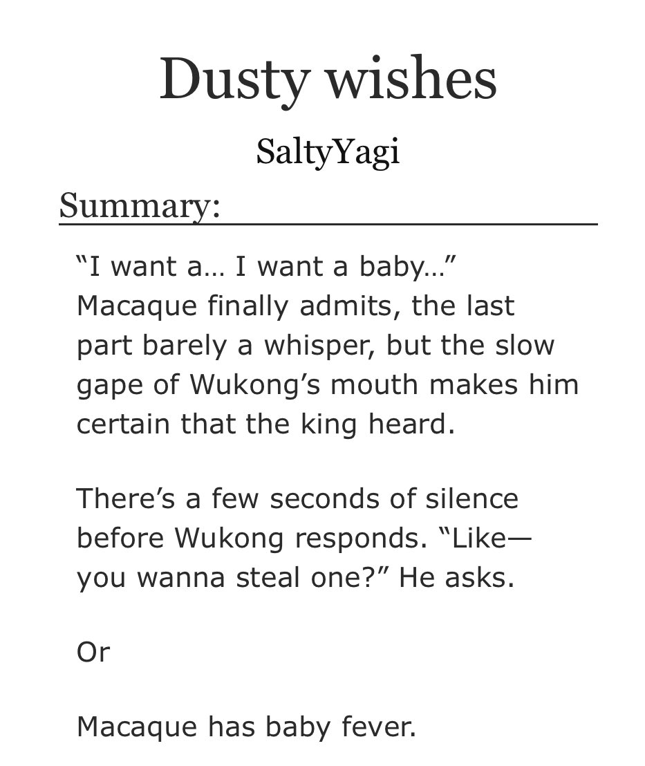 LMK_FanficRecs's tweet image. Fic of the day(277); Dusty Wishes by SaltyYagi on Ao3
-Oneshot
-Gen rating
-Shadowpeach
Macaque wants a kid
Link: archiveofourown.org/works/55269295…
#shadowpeach #LEGOMonkieKid
