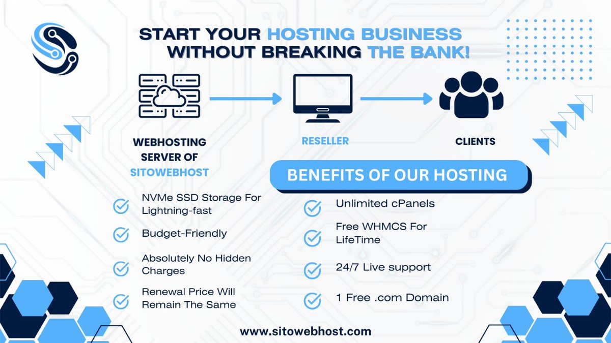 sparksailspk's tweet image. Start your hosting biz with:
WHMCS for life
Unlimited cPanels
Free .com Domain
No hidden charges

All with Sito Web Host
sitowebhost.com | WhatsApp: +92 330 6897500
#ResellerHosting2025 #SitoWebHost