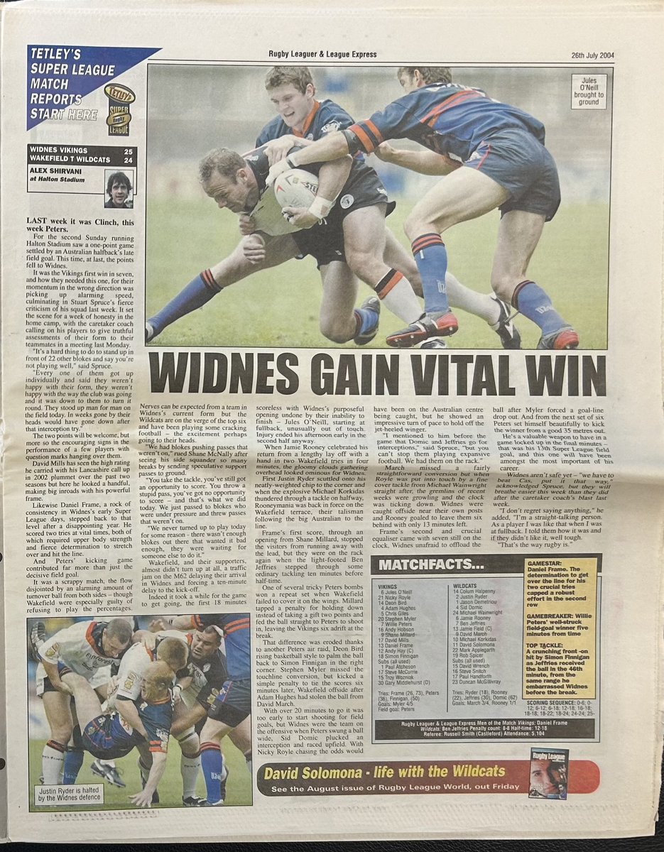 TrinityHeritage's tweet image. 📌 On This Day in History:
🗓️ 25th July 2004
🏉 Widnes 25 Wakefield Trinity 24
🏆 Super League
👨👨👧👧 5,104 at Halton Stadium
Widnes in the bottom three, a Trinity win would take them into the top six … leading 18-12 at HT … but another collapse with a late drop goal giving the…