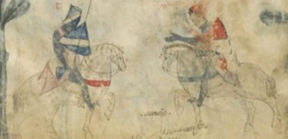 bot_medieval's tweet image. BNF Français 760 Lancelot du Lac. Folio 120v. Gênes, Italy 1275-1300