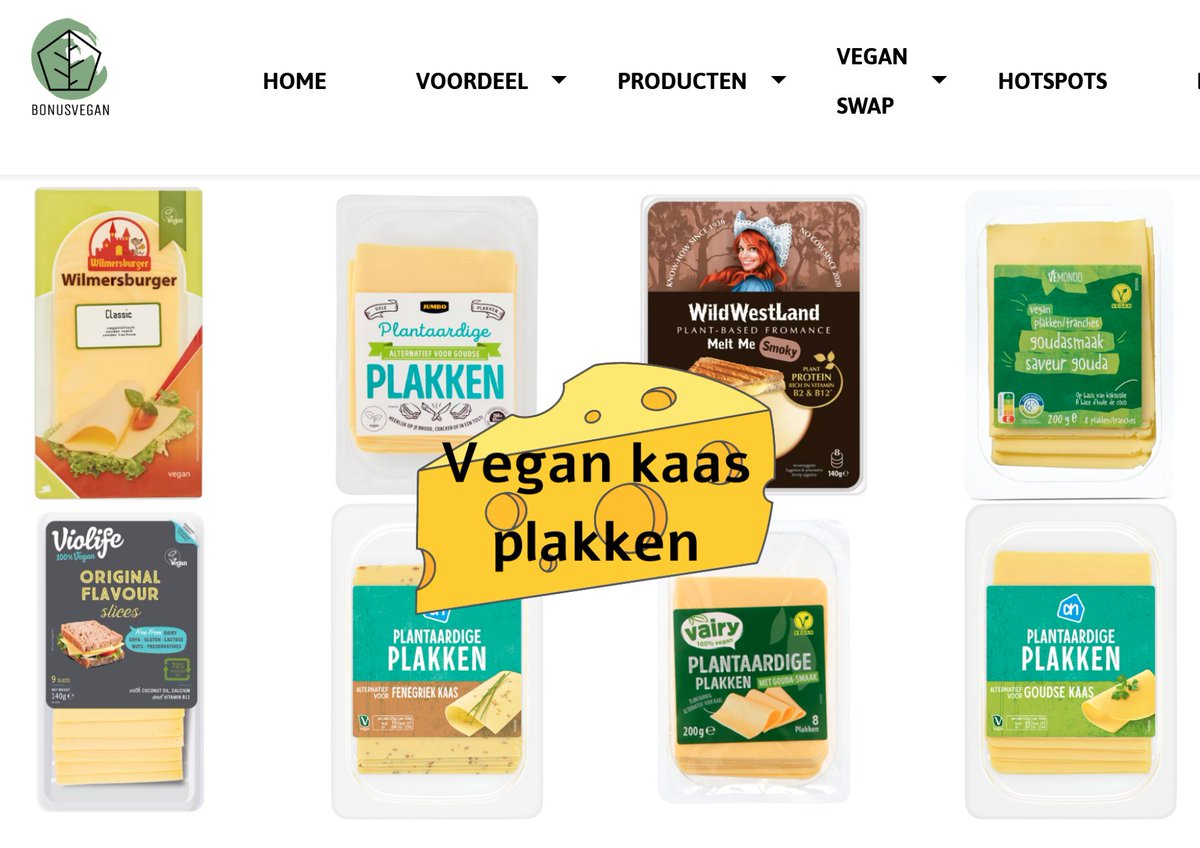 De koe is niet nodig voor kaas.  Ook te vinden bij je eigen supermarkt. 
Een mooi overzicht is te vinden bij #BonusVegan bonusvegan.nl/vegan-kaas-pla… #hetkanwel