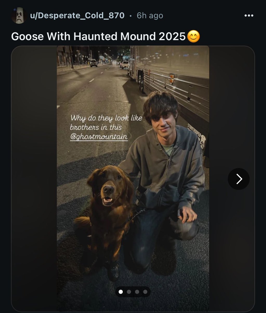 HauntedCentral's tweet image. Haunted mound members with goose the dog 🐶 📸